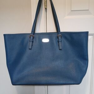 Michael Kors Jet Set Saffiano Leather Tote Bag Large Blue Travel Shoulder  Bag